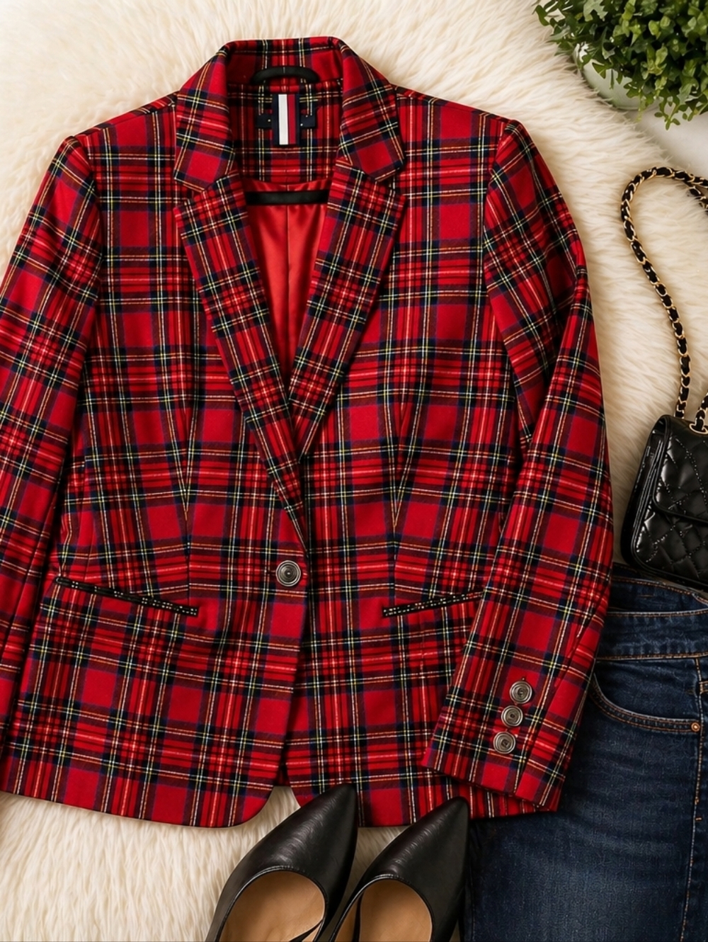 Tommy Hilfiger Red Tartan Plaid Blazer Tailored Jacket Size 6